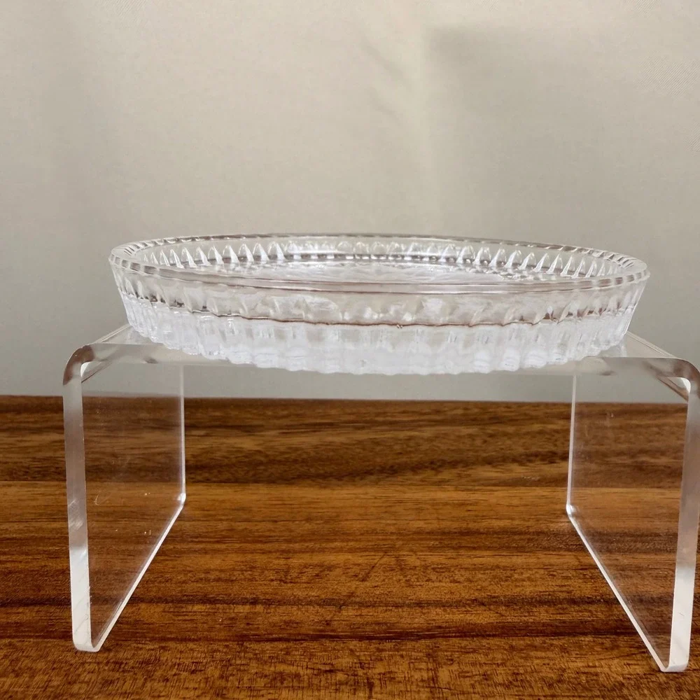 Pair of Vintage Frosted Lotus Flower Clear Glass Coasters West German